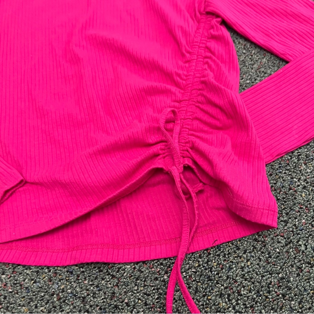 TARGET A NEW DAY Bright Pink Long-Sleeve Ribbed Ruched Adjustable String Shirt S - Picture 10 of 15